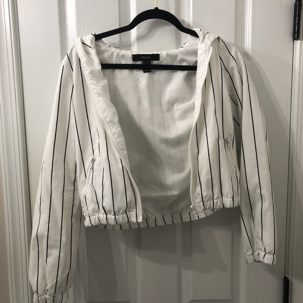 White and black cropped zip up hoodie